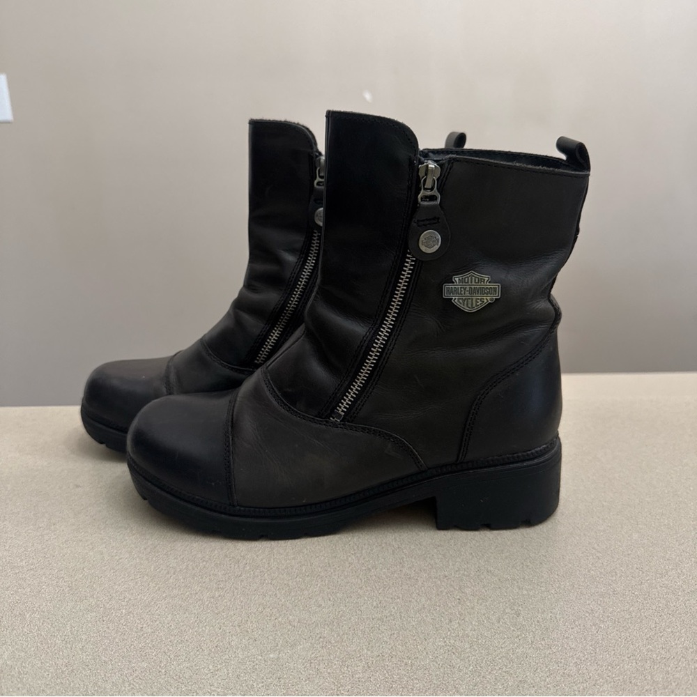 Harley-Davidson Black Leather double Side-Zip Boots 10M